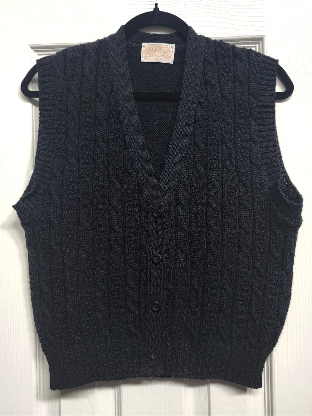 Vintage Pendleton Black Cable Knit Vest, Size M